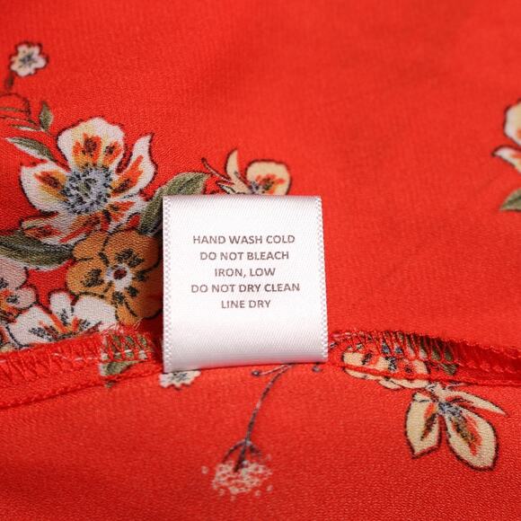 Bright Red Floral Ruffle Sleeve Scoopneck Babydoll Blouse Open Back Size XL - Picture 7 of 8